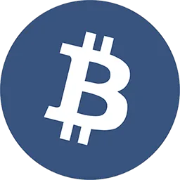 Blue Bitcoin logo. Round circle with a B in the middle.